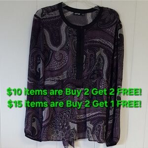 PURPLE PAISLEY SHEER TIE-BACK BLOUSE